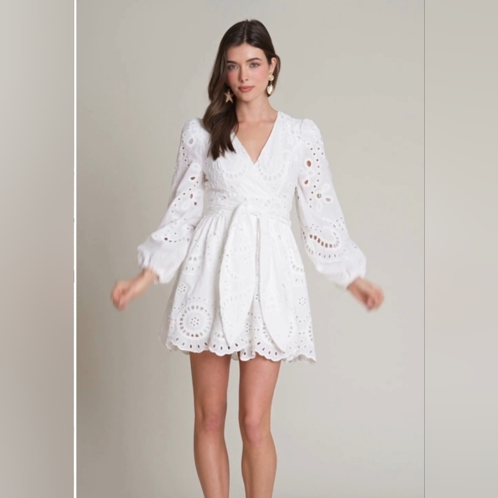 NWT Avec Les Filles White Broderie Anglaise Cotton Romper Dress Size 8